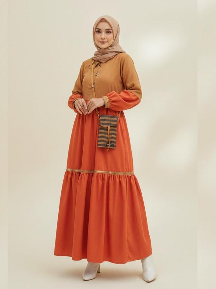 Deriana Gamis Mewah Maxi Sheika Dress Wanita Muslim Remaja Dewasa Casual Syari Cantik Warna Teracott