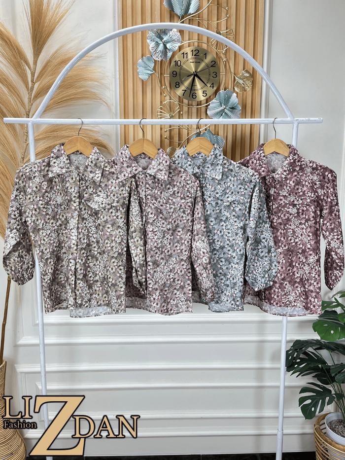 atasan blus wanita cewe katun motif bunga bolong premium lengan panjang kekinian elegan nyaman murah