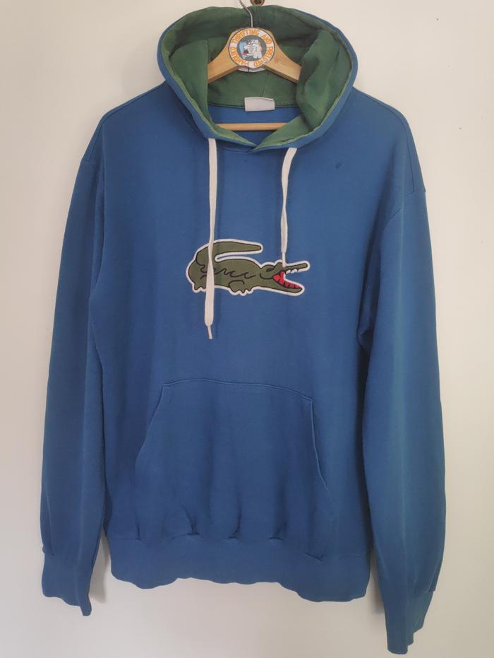 LACOSTE Blue Loose Fit Hooded Organic Cotton Sweatshirt Hoodie Hodie Big Logo Buaya