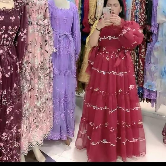 Dres organza motif bunga bordir