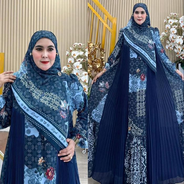 DRESS GAMIS PLISKET DIJAH PRINTING • FASHION MUSLIM • SYARI • BRANDED • GAMIS