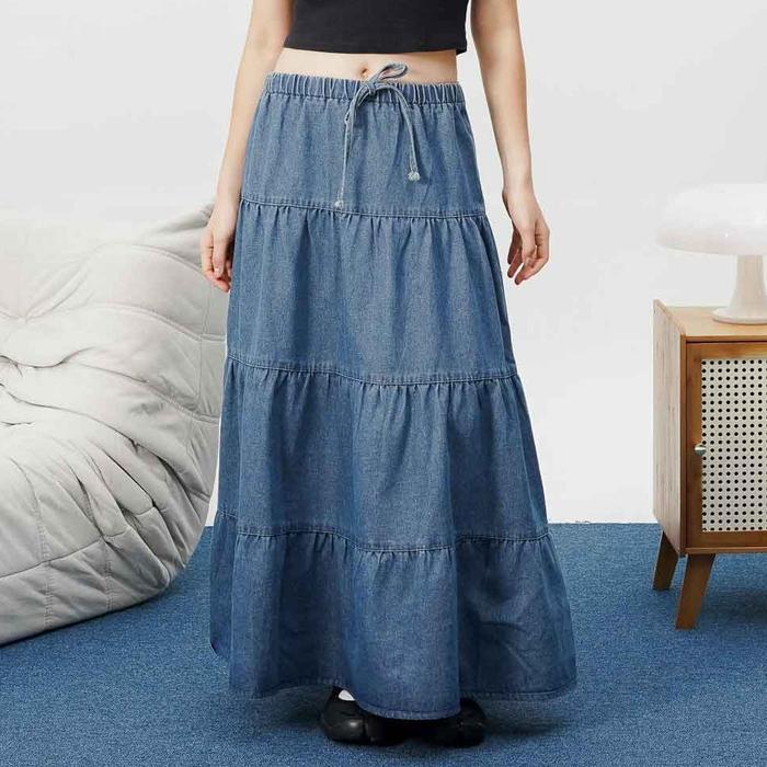 This Is April Rok Ootd Hijab Wanita Panjang Jeans Kekinian Kinsley Skirt Dark Denim 200532 (RESTOCK)