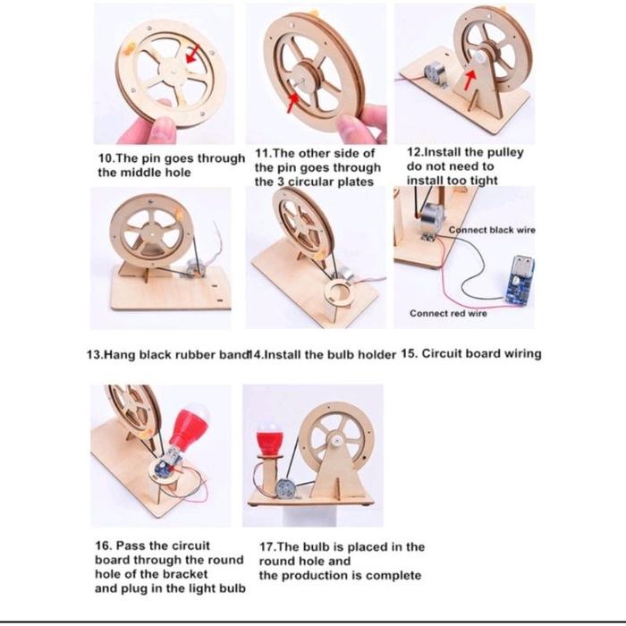 1set DIY Mainan Generator Kayu Mainan Generator Bohlam Mainan Rakitan Generator Mainan Edukasi