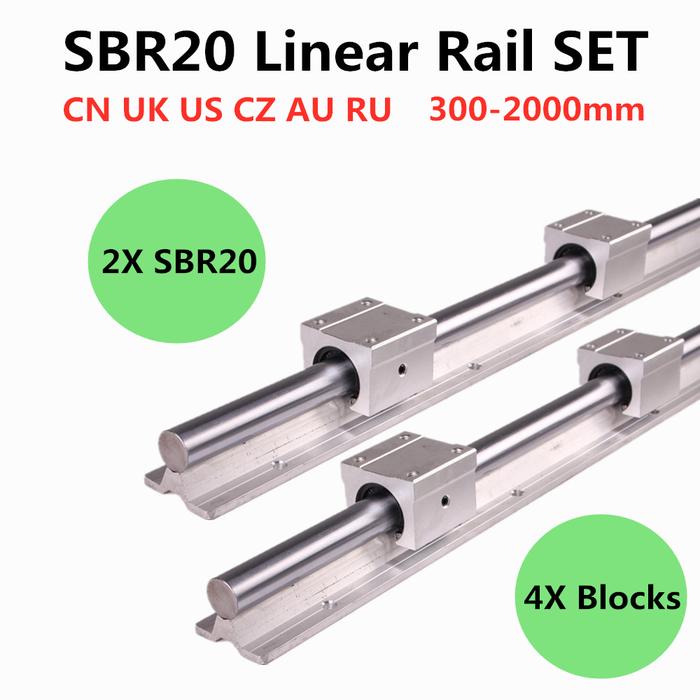 2pcs SBR20 200-2000mm Linear Guide Rail and 4pcs SBR20UU Linear