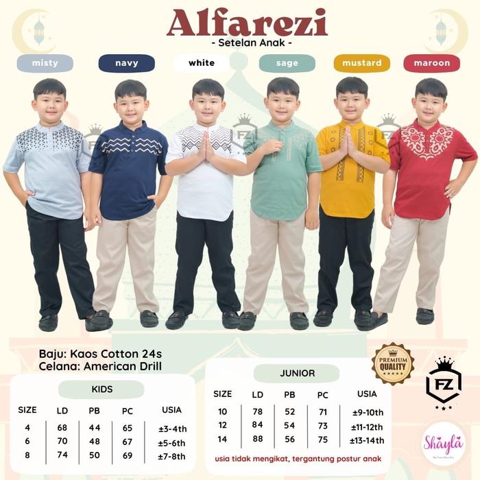 ALFAREZI SET KOKO KIDS REMAJA 3-14th Polos Anak Baju Celana Kaos Motif Muslim Panjang
