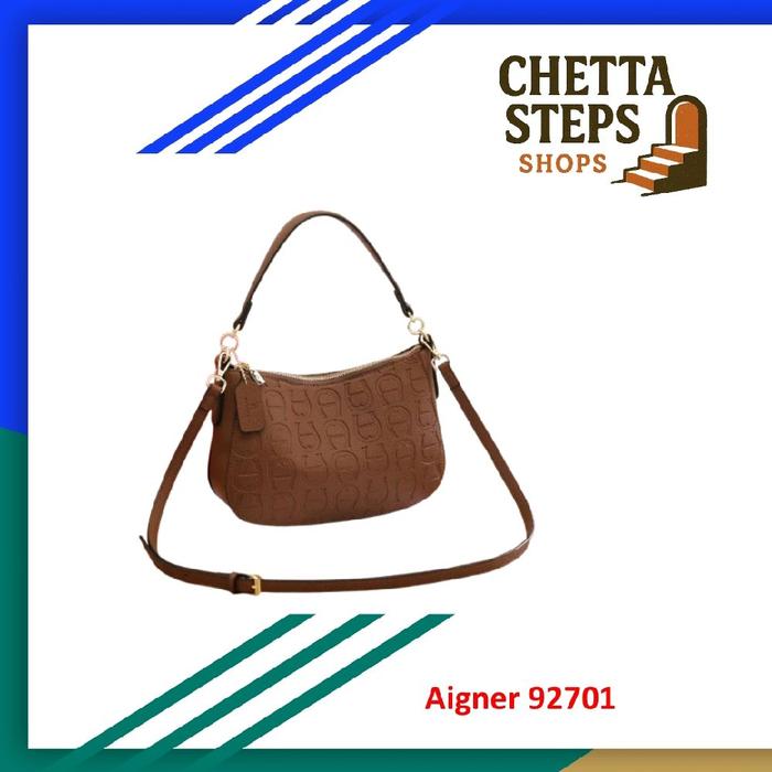 Tas Wanita Aigner 92701 - Tas Cewek Mini Signature Jacquard and Leather Swinger Bag