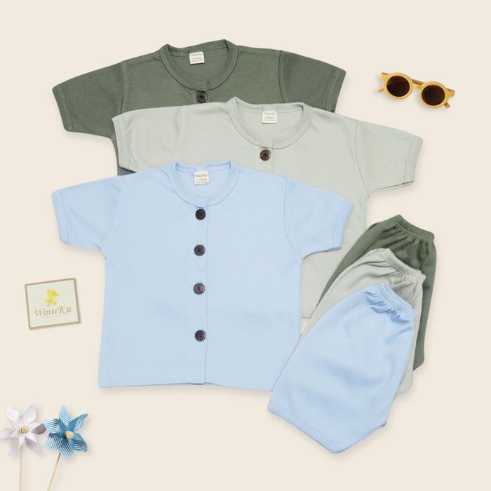 Winteku Basic Set Atlantis Colour - Setelan Kancing Pendek Polos Atlantis Colour