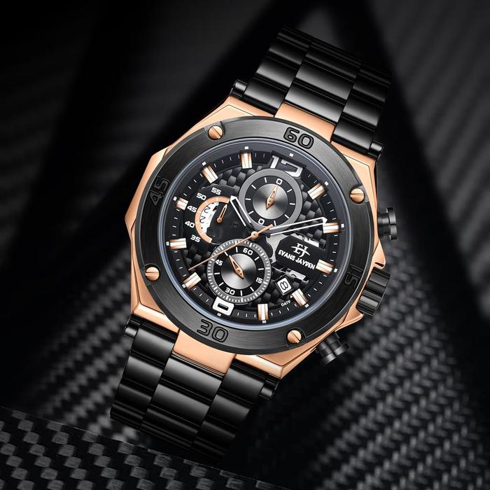 Evans Jayden Jam Tangan Pria EJ 9839 Rantai Stainless Steel Chronograph Kaca Sapphire Water Resistan