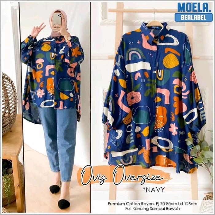 KEMEJA BESAR JUMBO LD 130 MOTIF NAVY BULAT