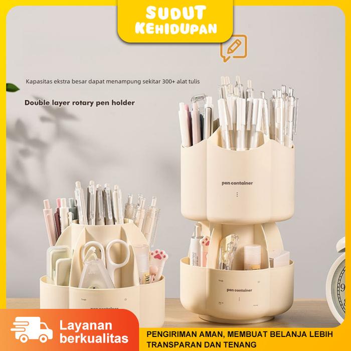 Tempat Pensil 2 Lapis Rotasi Tempat Alat Tulis Kantor Tempat Pensil Besar Tempat Pensil Multifungsi 
