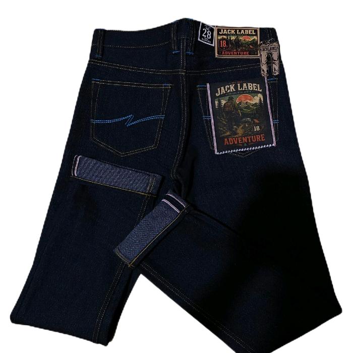 JACK LABEL-Adventure 18 Oz Sanforized Celana Panja Pria Original Raw Denim Selvedge Accents Deep Bla