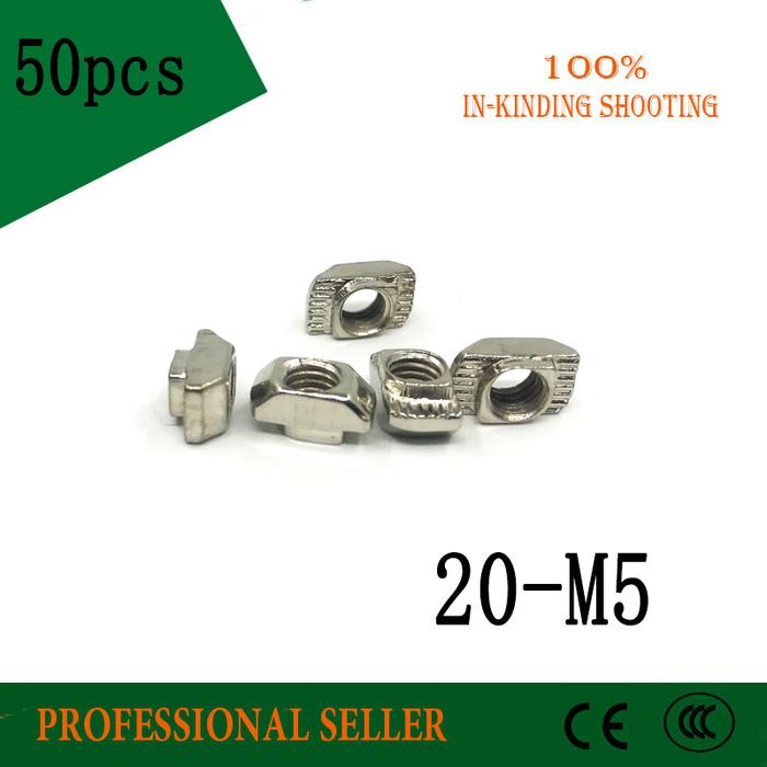 50PCS 20-m5  M5 T nut Hammer Head Fasten Nut M5 Connector Nickel