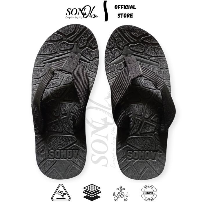 SONOV - Sandal jepit gunung pria outdoor fullblack original