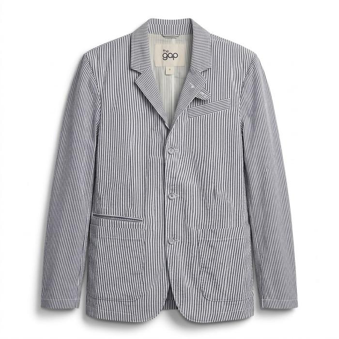 GAP - Slim Fit Hickory Work Jacket / Blazer / Sport Coat - White/Blue - Size M