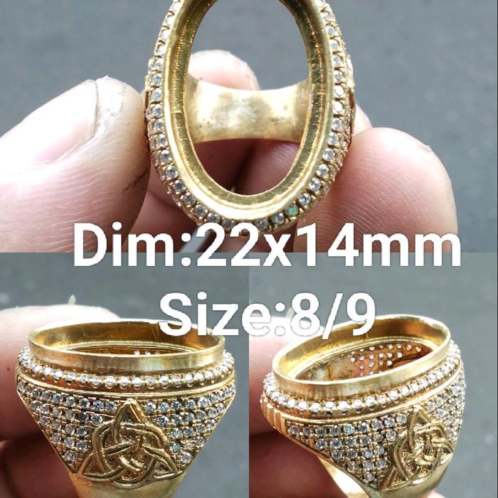 Cincin Rangka Emban Kuningan Sari Kunsar Micro Full Diamond Tabur Dim 22x14mm Size 8/9