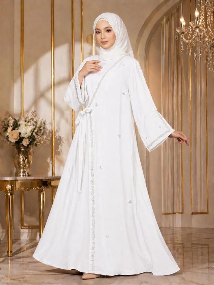 Alesha Dress Gamis Putih Lebaran 2026 Terbaru Simple Polos Elegan Abaya Pengajian Manasik Haji Umroh