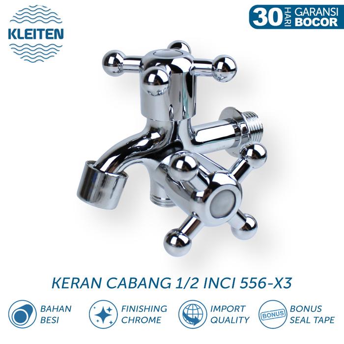 KLEITEN 556X3 Kran Cabang Krom Keran Shower Cabang 2 Kran Double Kamar Mandi Keran Tembok Mesin Cuci