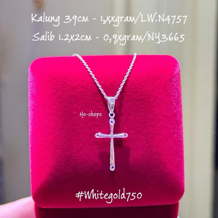 Kalung + Liontin Salib Mas Putih Kadar 750 Asli Emas