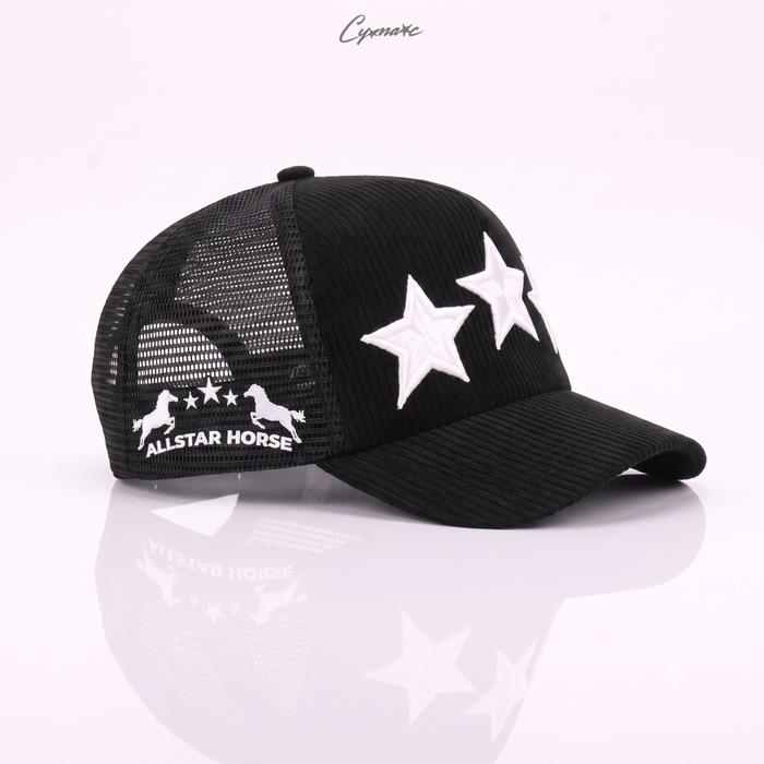 LYONARC Topi Jaring Corduroy 'ALLSTAR HORSE' Lidah Pendek Trucker Hat Visor Pendek Keren Kalcer Sken