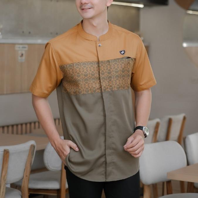 Baju Koko Muslim Pria Kemeja Kurta Dewasa Lengan Pendek Motif Batik Katun Toyobo Premium simpel warn