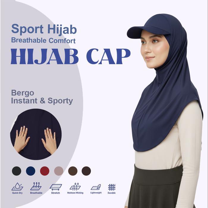 Hijab Sporty Jersey Bergo Topi Type Cap Jilbab Olahraga Olahraga dengan Desain Modis Kekinian