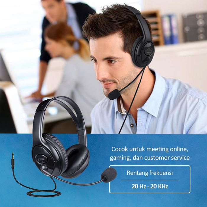 BONKYO Headset komputer USB yang dipasang di kepala, headset permainan berkabel, headset telepon