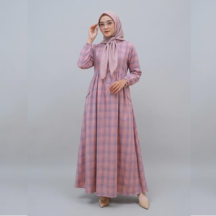 Mutia Dress #3 Orinaura - Gamis Wanita Motif Kotak Haruka Terbaru | Dress Muslimah Busui Friendly Le