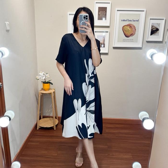 Dress wanita terusan casual motif wanita premium - Yolanda A-line Dress NWclothing