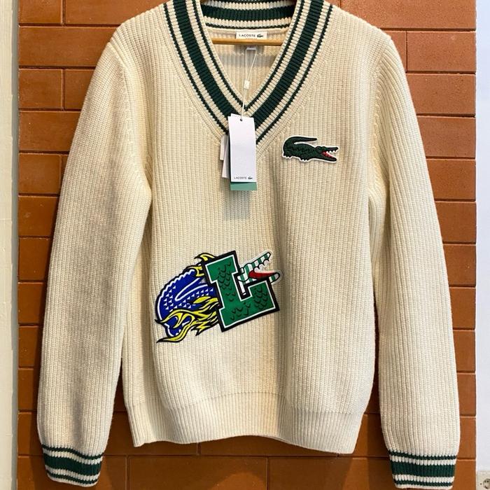 Lacoste wool knit sweater rajut pria luxury big logo Knitwear Cardigan original