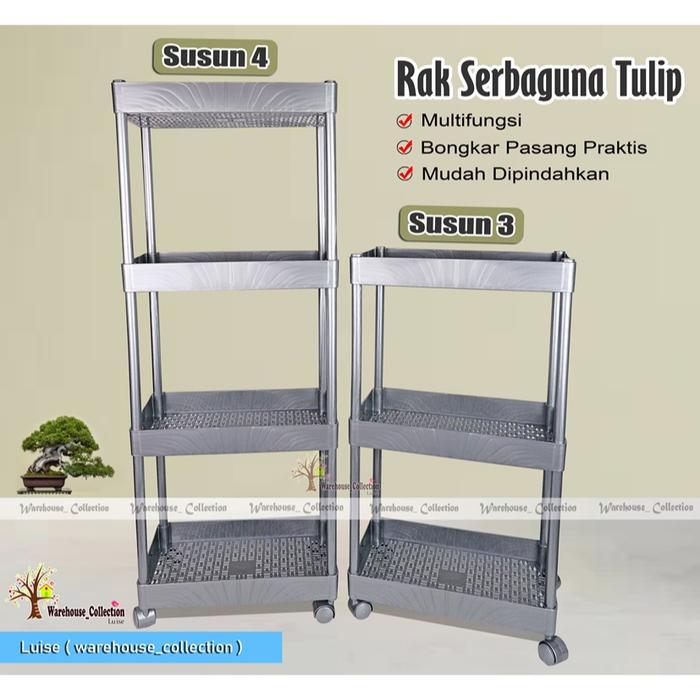 RAK SUSUN 3 & 4 TULIP SERBAGUNA// RAK BUMBU DAN KOSMETIC// RAK SILVER TULIP SERBAGUNA DENGAN RODA//