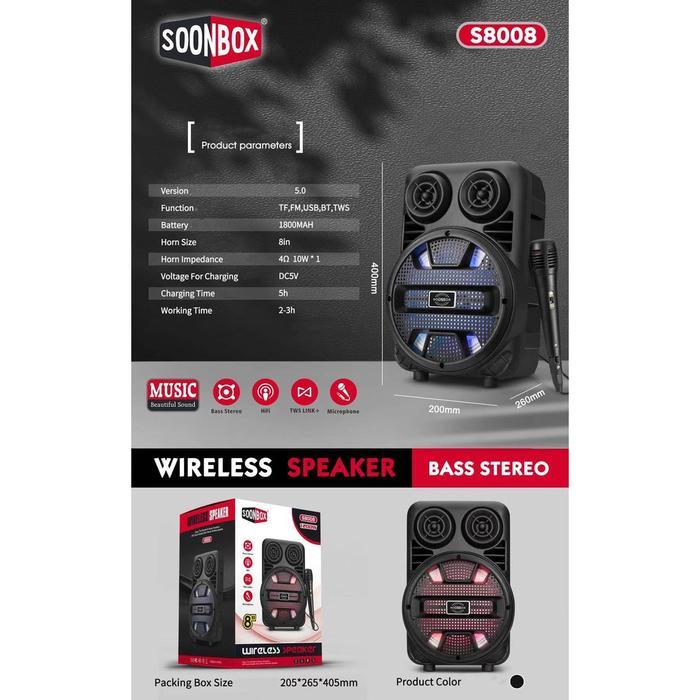 SPEAKER + MIC BASS STEREO S8 S7 WIRELESS BLUETOOTH PORTABLE SOONBOX