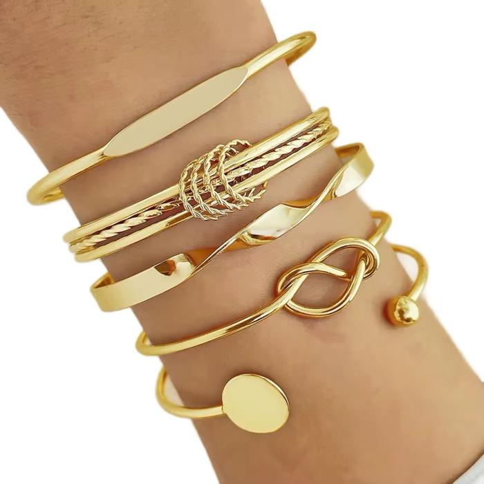 Diskon besar 1 set (5pcs ) Gelang emas berkilau dengan bahan berkualitas tinggi (imitasi)