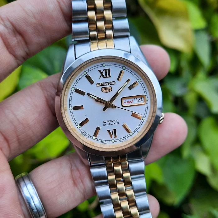 JDM ! Seiko 5 Automatic 7S26-00X0 Twotone Gold Silver Sunbrust Dial