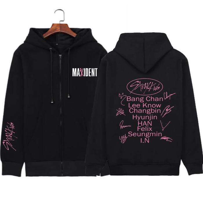 Hoodie Zipper Stray kids Maxident Karakter Oversize Kpop Changbin Felix Seungmin Hoodie Resleting St