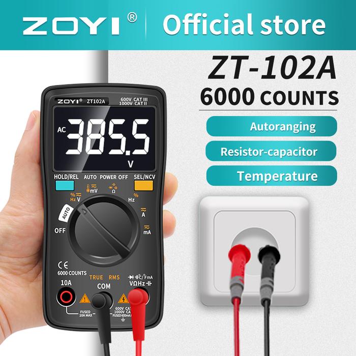 ZOYI ZT102/102A Digital Multimeter 6000 Counts Electrical Meter Transistor Tester Auto Rang AC/DC Vo