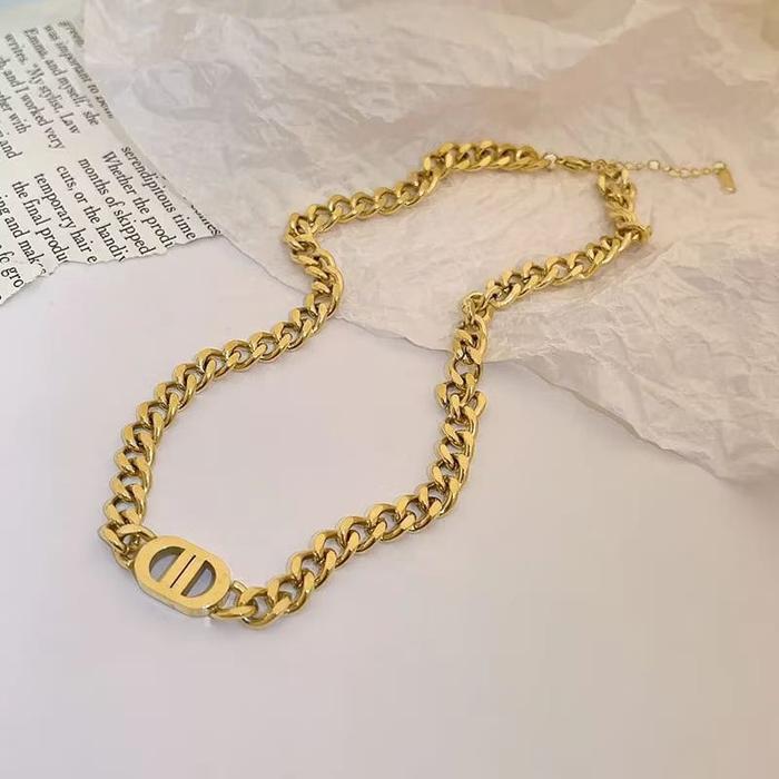 CLASSY STEEL Kalung Wanita Titanium Rantai CD Emas Asli Anti Karat Dan Anti Luntur