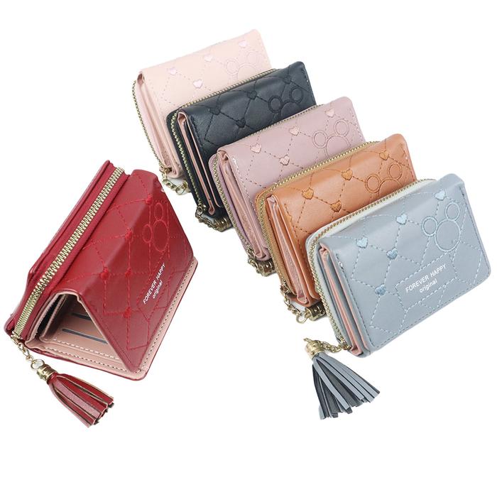 DOMPET FASHION KARTU WANITA MOTIF LOVE FOREVER HAPPY/ DOMPET CARD DENGAN GANTUNGAN RUMBAI - L-106