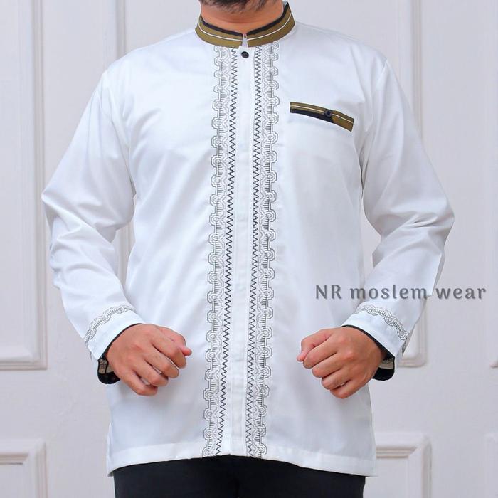 BAJU KOKO PUTIH DEWASA TANGAN PANJANG  - KOKO ARRAHMAN PANJANG - BAJU KOKO KATUN ADEM