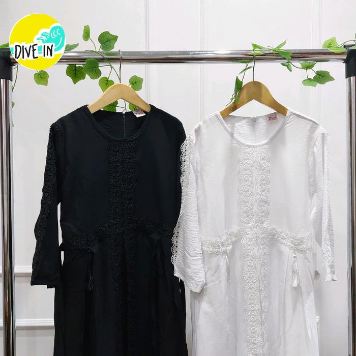 [Gamis Warna Hitam dan Putih] Gamis Anak Set Hijab Untuk Umur 11-12 Tahun Muslim Cewek