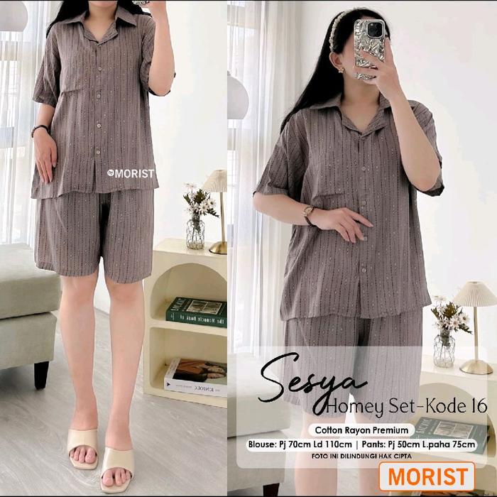 Ori Morist Sesya Home Set Piama Lengan pendek Rayon motif Premium Nyaman Adem