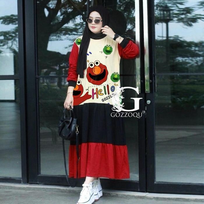 CATEZ SET ROK/GAMIS GOZZOQU Atasan Kaos Combad 20s & Celana Katun flanel Sablon Plastisol Pinggang K