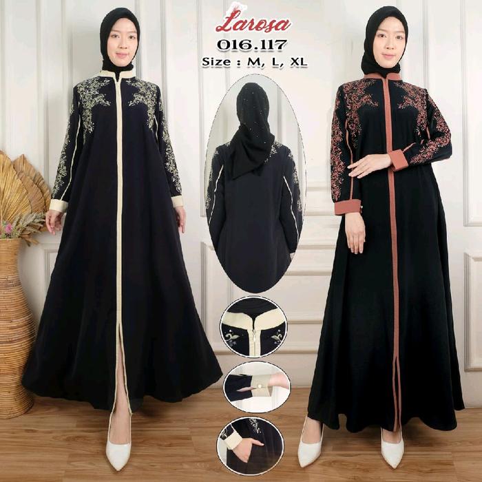 SET GAMIS PUTIH LAROSA BORDIR 016.117  /  DRESS GAMIS LAROSA BLUE BLACK MIX 016.117 SET HIJAB  /  GA