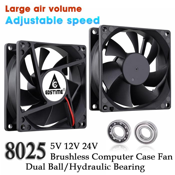 Gdstime DC 5V 12V 24V 48V 80mm 8025 Computer Case Fan 80x80x25mm PC Case CPU Brushless Cooling Fan H
