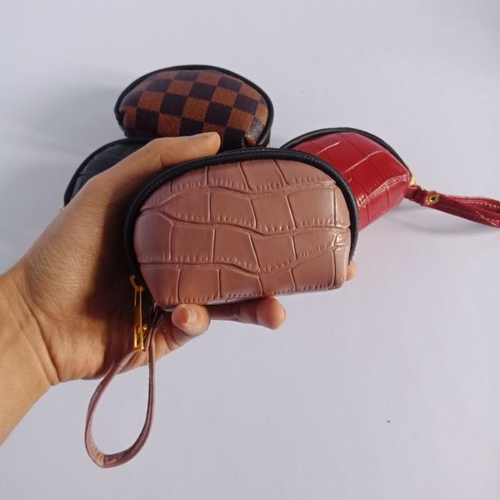 Dompet koin mini Oval lucu cewe murah motif kulit croco mewah murah terbaru korea style uang kertas 