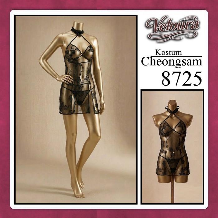 Veloura Pakaian Chongsam Mini - 8725 - Kostum Lingerie Sexy Dress model Baju China Cheongsam