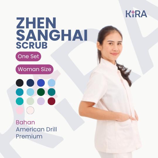ZEN SHANGHAI SCRUB WANITA Baju Medis Kerah Shanghai /Baju Jaga/Baju Oka/Unisex/American Drill/Kira S