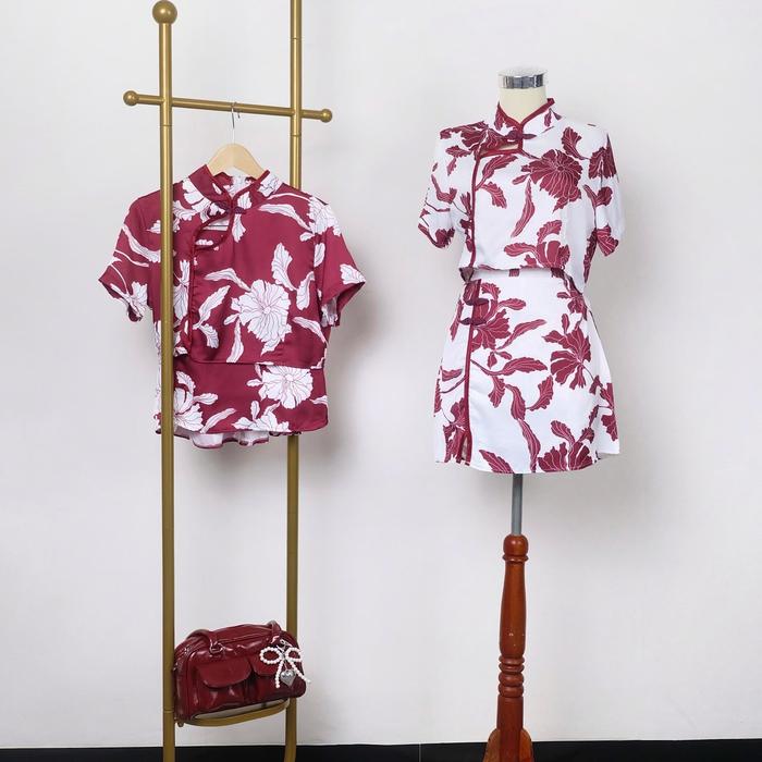 [ NOVEMBERS STORE ] ONE SET ZHANG CHEONGGSAM IMLEK LENGAN PENDEK IMPORT ALLSIZE