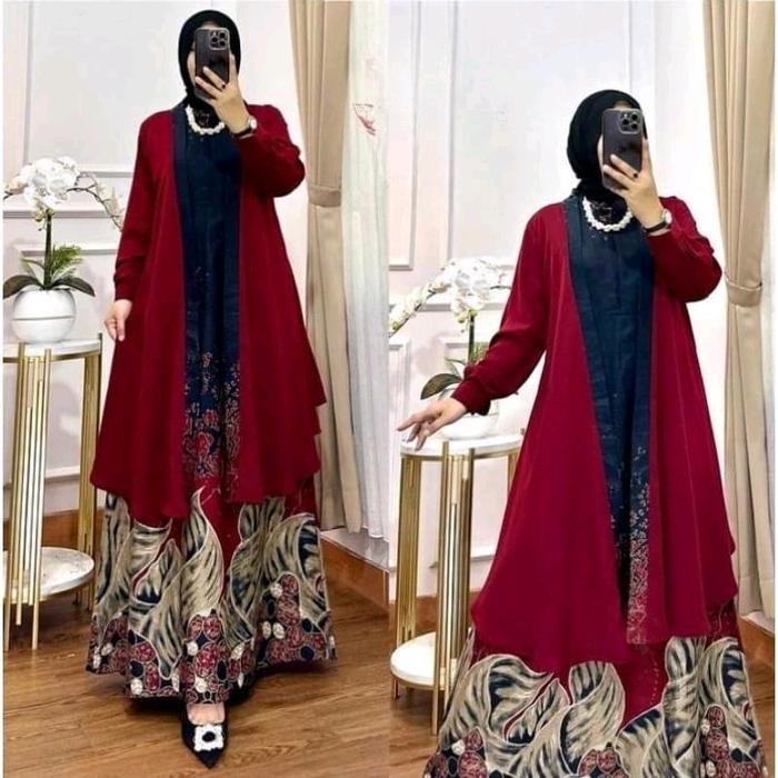 gamis batik blazer/gamis batik allsize dan jumbo/gamis batik model terbaru Mewah Muslim Wanita Outer