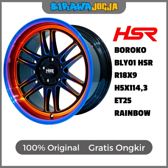 Velg HSR Boroko BLY ring 18 pcd 5x114,3 warna rainbow merah biru untuk Civic Innova Reborn, Zenix