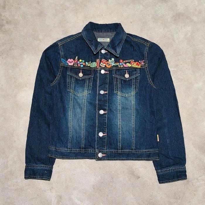 Jaket denim jeans trucksr wanita blue angel embroidery pop bekas